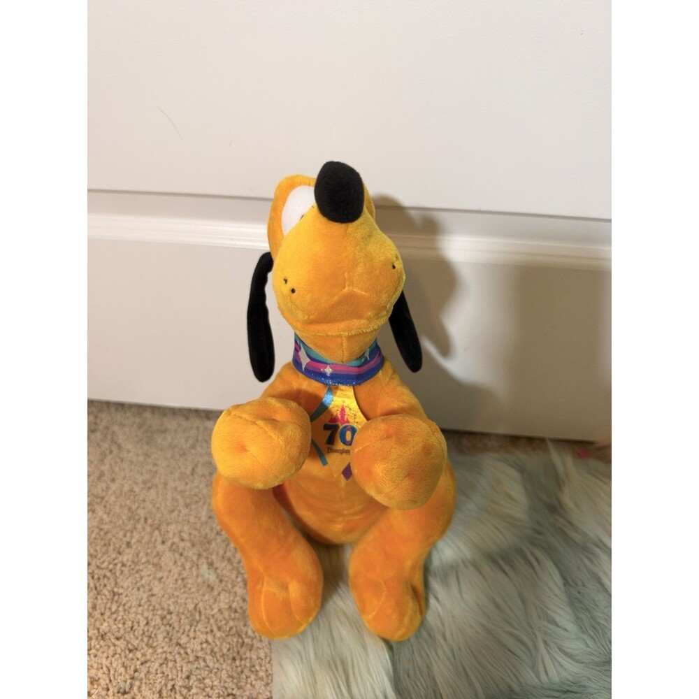 Disney Parks Pluto Plush Stuffed Animal Disneyland 70th Anniversary "70" Collar